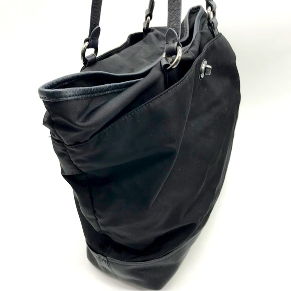 Coach Tote Black Nylon and leather bottom & straps, silver hardware 16”x11”x14” - Picture 6 of 8